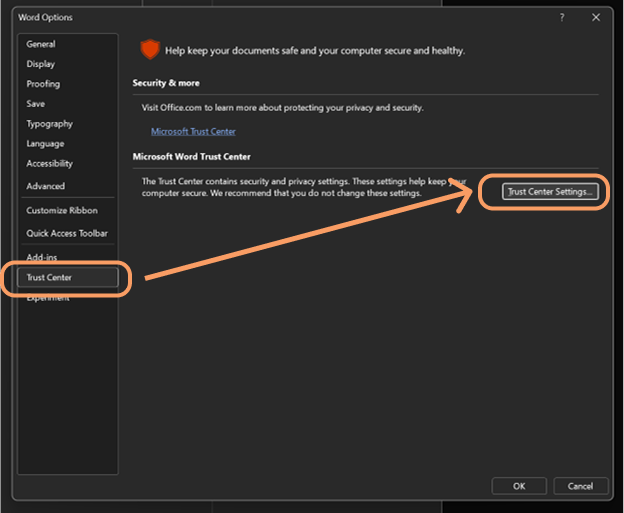 Step 4 - Trust Center settings
